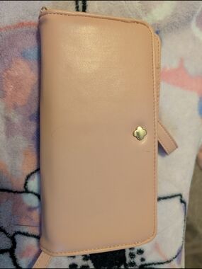 kate spade Pale Pink Zip-Around Wallet with Gold Clover Accent